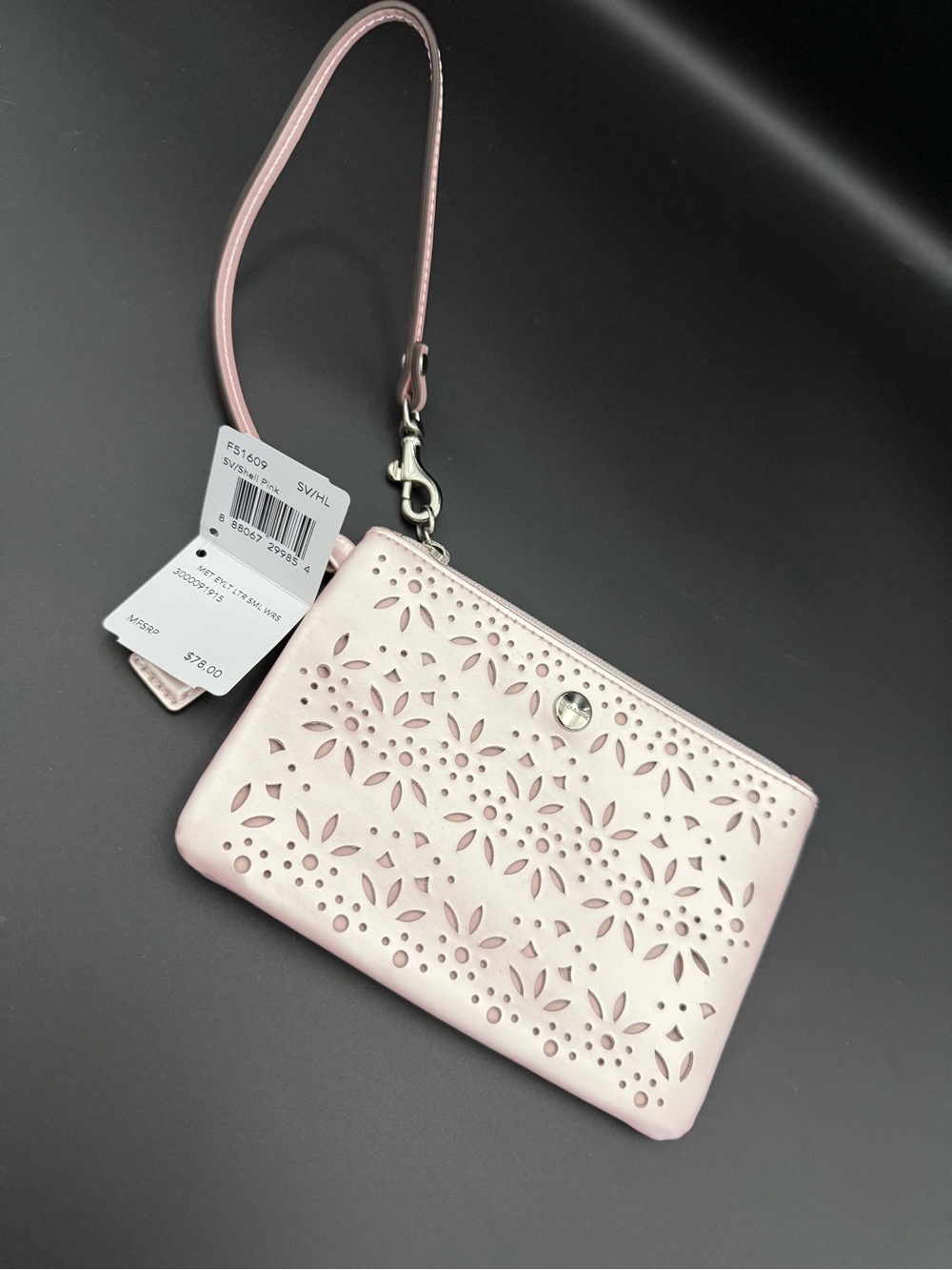 Coach Metallic Eyelet Leather Small Wristlet Shell Pink FS1609 NWT